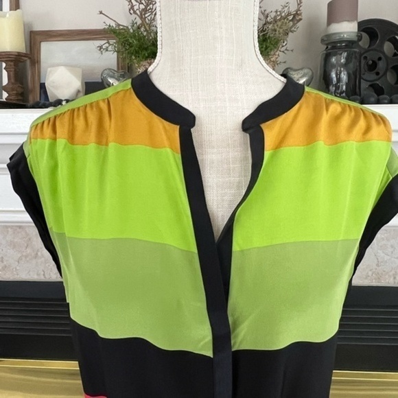Twelfth Street By Cynthia Vincent Bright Color Block Silk Shirt Dress With A Tie - Picture 6 of 12